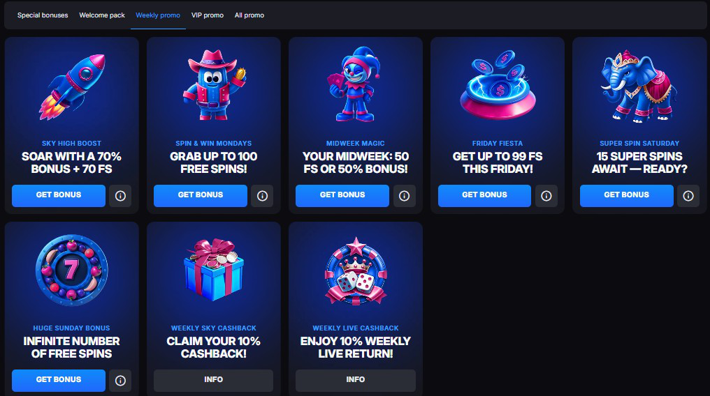 SkyCrown casino Weekly Promos and Bonuses screenshot